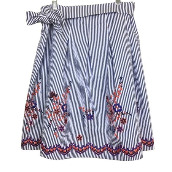 Nine‎ West Seersucker Striped Pleated Embroidered Skirt Plus Size 16 - Picture 3 of 11